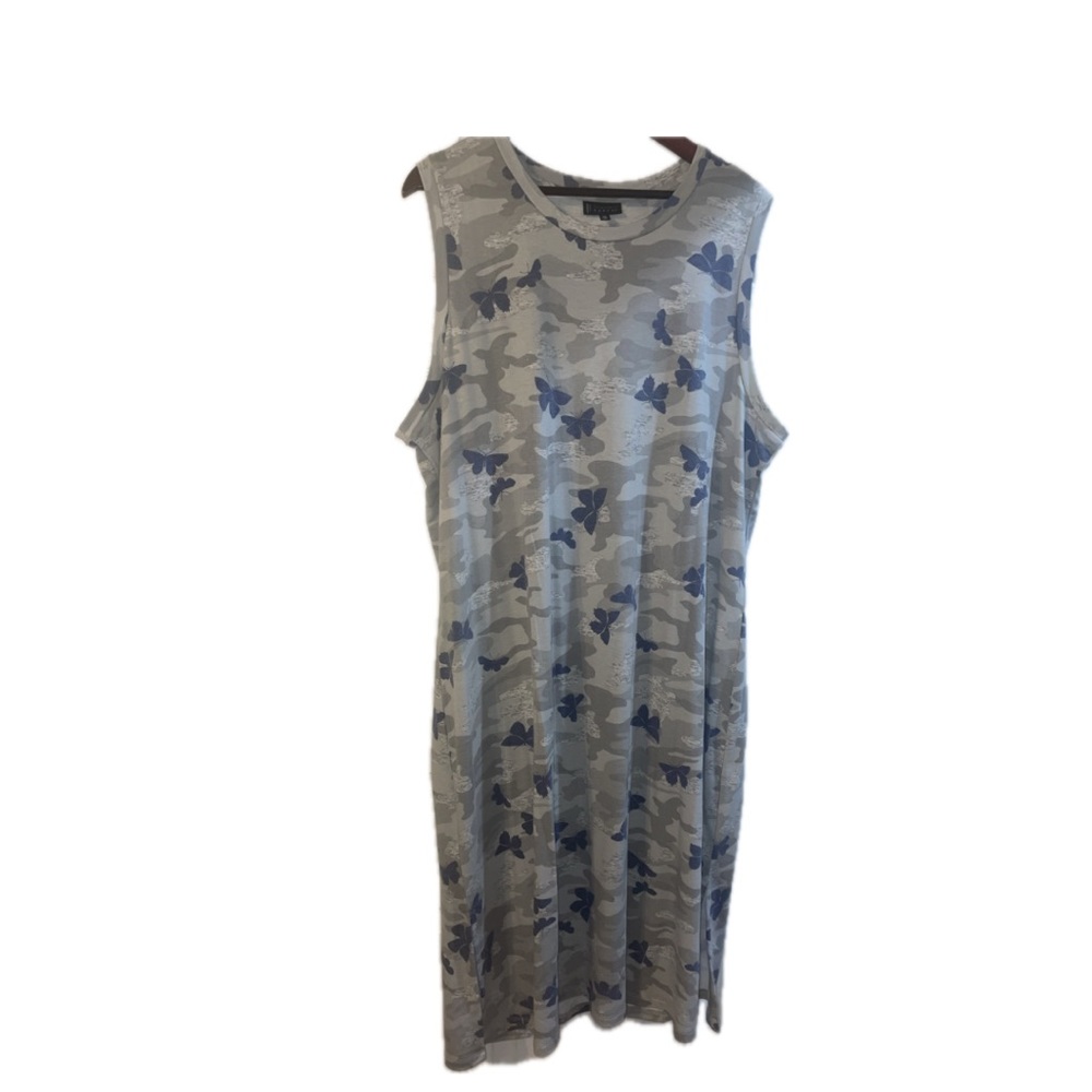 Blue, grey knit sleeveless dress